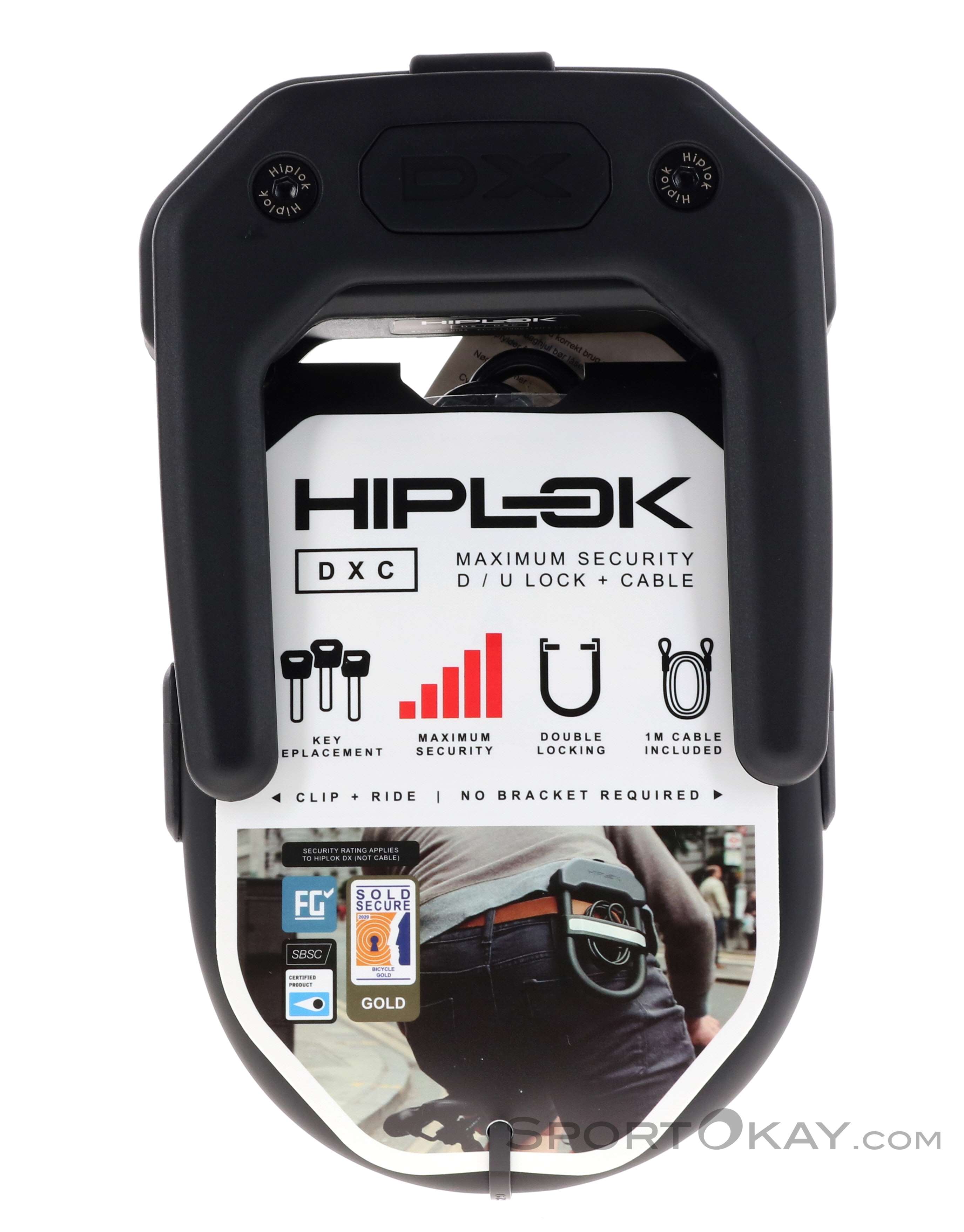 Hiplok DXC mit Clip & 1m Zusatzkabel Fahrradschloss-Schwarz-One Size