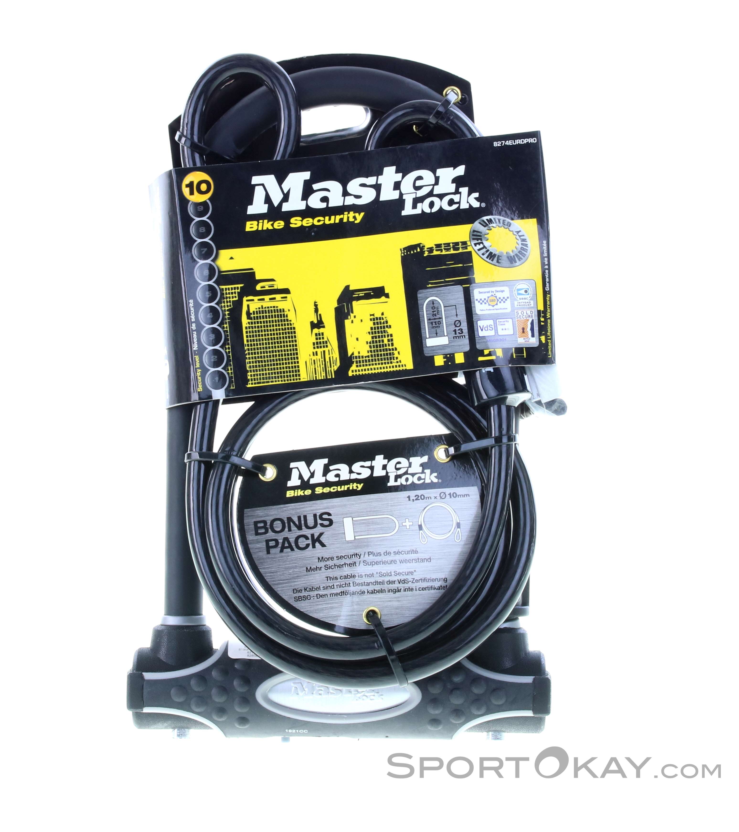Masterlock 8274 210x140x13mm Fahrradschloss-Schwarz-One Size